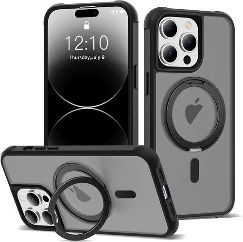 Vista 11 de Funda para iPhone 11 de 6.1 pulgadas con soporte de anillo magnético giratorio de 360°, compatible con MagSafe ligera y translúcida mate, funda