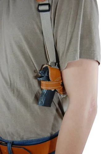 Vista 6 de Barsony - Funda de hombro de cuero marrón para mini-bolsillo 22 25 .380 pistolas
