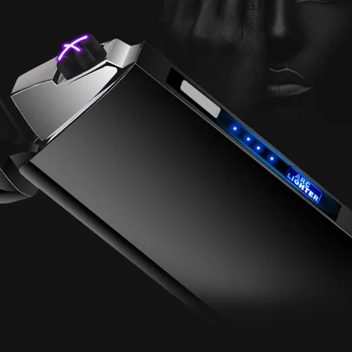 Vista 2 de Encendedor eléctrico de plasma de doble arco ancho, encendedor recargable por USB, resistente al viento, sin llama, encendedor de moda, sin butano