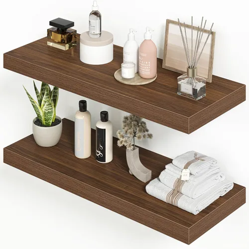 Vista 36 de Heimlove Juego de 2 estantes flotantes de 16 pulgadas para pared, estante negro para baño pequeño, dormitorio, sala de estar, cocina, decoración