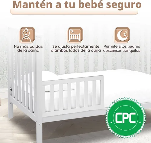 Vista 4 de Salcod Barandilla segura para niños pequeños compatible con cuna convertible Delta Children, riel de cuna para evitar que los niños pequeños se