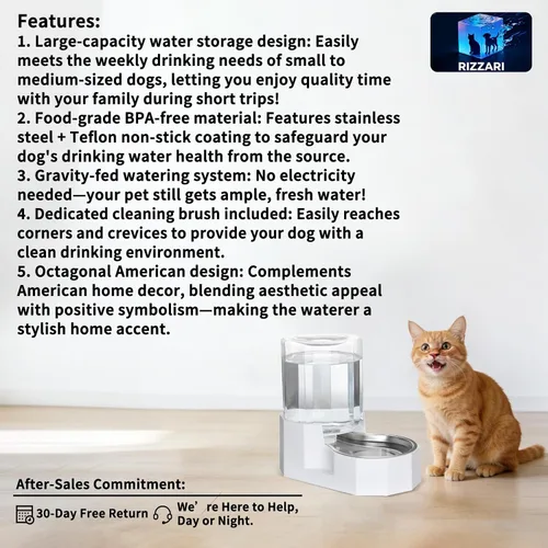 Vista 2 de Sfozstra - Dispensador de agua por gravedad: Comedero automático de 4L en acero inoxidable blanco para gatos sin filtros para mascotas, uso