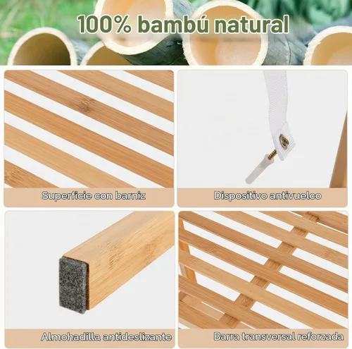 Vista 4 de GIANTEX Estantería de bambú de 4 niveles, estantes de almacenamiento multifuncionales con dispositivo antivuelco, estante de escalera de bambú