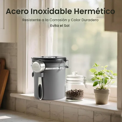 Vista 5 de Veken - Recipiente hermético para café de acero inoxidable, contenedor de almacenamiento de alimentos para la cocina con registro de fecha y cuchara