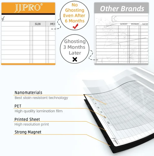 Vista 3 de JJPRO Tabla magnética de tareas de borrado en seco y planificador mensual de pizarra blanca para refrigerador, tabla de tareas para varios niños