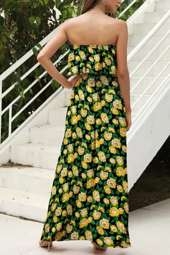 Vista 5 de ZMPSIISA - Vestido largo de verano con hombros descubiertos para mujer vestido largo sin tirantes con volantes color azul y blanco estilo bohemio