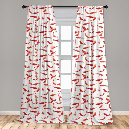 Vista 3 de Ambesonne Koi Fish - Cortinas para ventana, diseño gráfico de jardín de agua tranquila y exótica japonesa oriental, diseño gráfico de jardín de agua