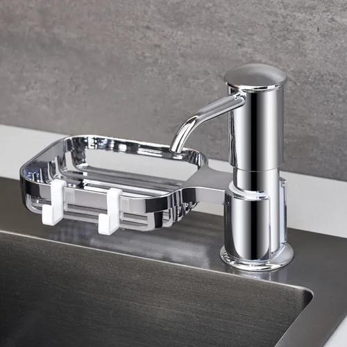 Vista 3 de Dispensador de jabón para fregadero con soporte para esponja, dispensadores de jabón integrados para fregadero de cocina, dispensador de jabón