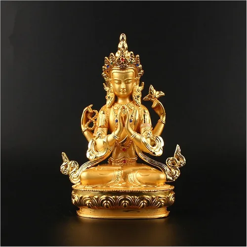 Vista 2 de Estatua de Buda Adornos de Buda de 5.8 in aleación de metal chapado en oro proveedores budistas Avalokitesvara Bodhisattva figura tibetana Guanyin