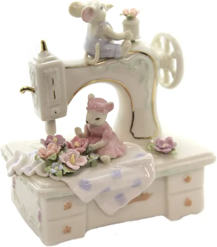 Vista 3 de Cosmos 58022 - Figura musical de porcelana fina para máquina de coser y ratones, 6 pulgadas, multicolor, 5 1/4 x 3 1/4 x 6 pulgadas de alto