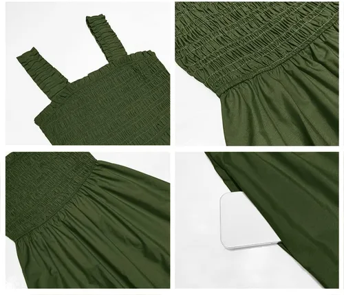 Vista 6 de Vaiaye Vestido largo de verano para mujer, estilo casual, bohemio, sin mangas, tirantes delgados, fruncido, largo, fluido, escalonado, para el sol