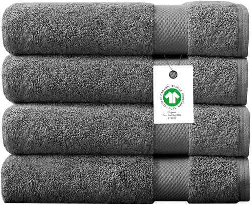 Vista 11 de Toalla de baño de felpa de algodón orgánico de lujo Certificado GOTS y OEKO-TEX Toallas de calidad hotelera premium Tecnología Feather Touch