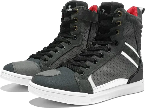 Vista 13 de BORLENI Botas de motocicleta para calle, zapatos de conducción antideslizantes, para senderismo al aire libre, trabajo, zapatos de trabajo