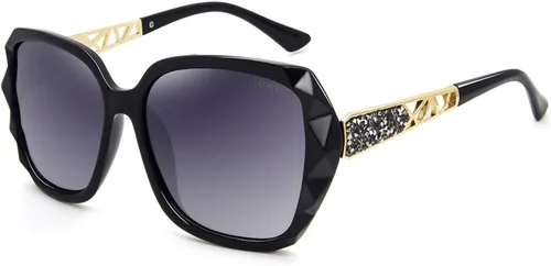 Vista 9 de Gafas de sol de gran tamaño para mujer, polarizadas, protección UV, clásicas, a la moda, para damas, marco negro, lente gris Montura café lente café