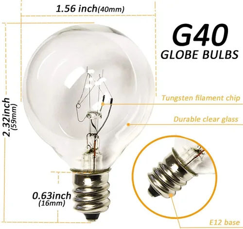 Vista 2 de YiLighting - Bombilla incandescente G40 de 5 W para interior y exterior de repuesto (10)