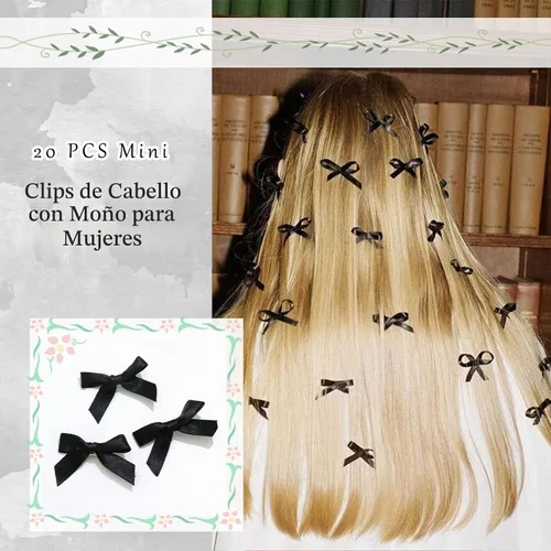Vista 5 de 20 piezas de lazos negros para el cabello con cinta, clips tipo cocodrilo para el cabello, pasadores para el cabello para adolescentes, pinzas