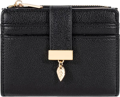 Vista 7 de Billetera pequeña para mujer, plegable, de piel suave, tarjetero con ventana de identificación, con cremallera, bolsillo para monedas, carteras