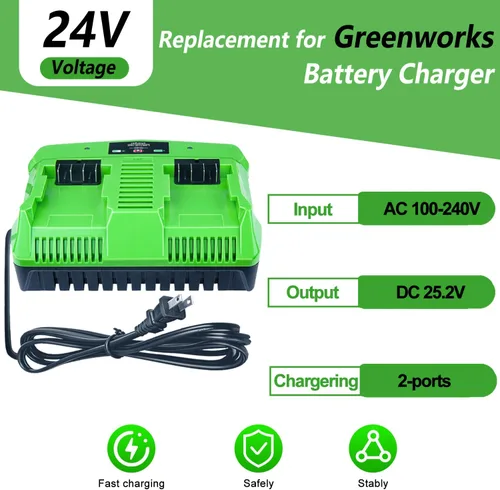 Vista 7 de DTK Reemplazo de doble puerto de carga rápida para batería de cargador de 24 V Greenworks