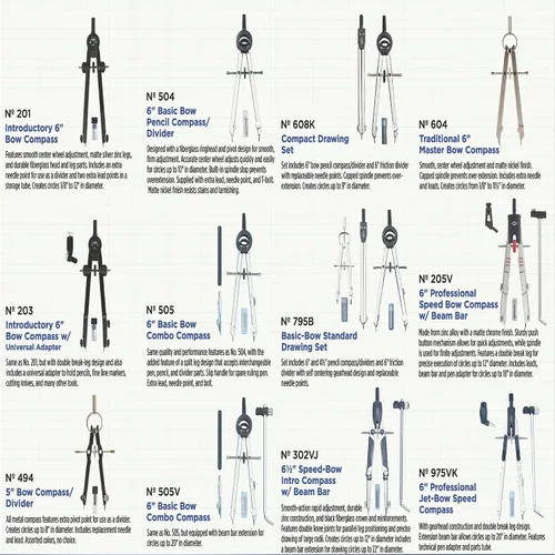Vista 2 de ALVIN Brújula combinada de arco básico de 505 V con barra de viga, ideal para geometría e ingeniería, herramienta de dibujo y arquitectura - 6