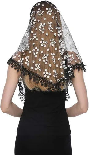 Vista 3 de LMVERNA Triángulo de encaje Mantilla velo de tul bufanda que cubre el velo de la iglesia para las damas de honor de la boda de la misa