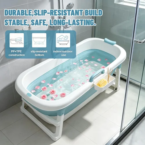 Vista 2 de 54" Portable Bathtub for Adults, Foldable Bathtub with Dual Drain