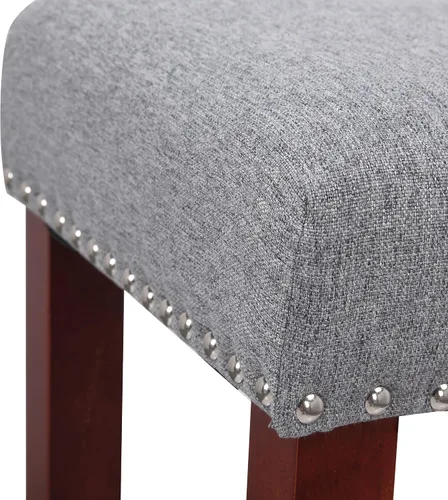 Vista 7 de WO Home Furniture Taburete de bar de 29 pulgadas, taburete tapizado sin espalda con patas de madera rojo cereza para cocina (gris)