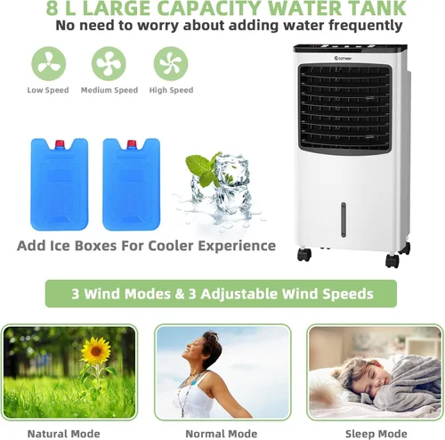 Vista 4 de COSTWAY Enfriador de aire evaporativo portátil para habitación, enfriador de aire para refrigeración y sueño con control remoto, temporizador de 7.5