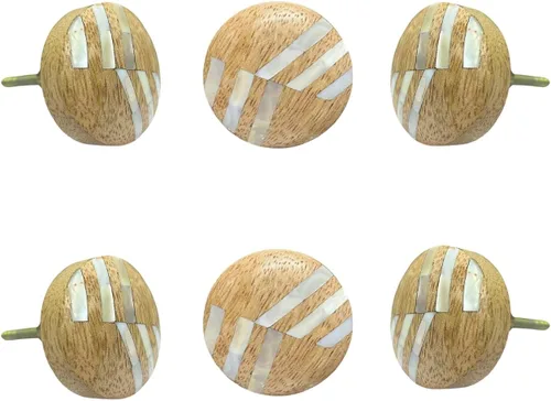 Vista 11 de Perilla Home Juego de 6 pomos de puerta de madera - Pomos decorativos ovalados con incrustación para puerta con mango, elegante adición