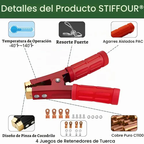Vista 3 de 4 piezas de abrazaderas de cable de puente de batería, abrazaderas de batería de cobre puro resistente para coche, abrazaderas de cocodrilo