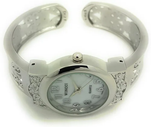 Vista 3 de Señoras elegante brazalete de metal brazalete reloj de moda esfera de perlas (plata)