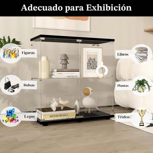 Vista 4 de Gabinete de Exhibición de Vidrio de 2 Niveles 14.3''P x 31.7''A x 33.7''Al, Gabinetes Curio de 2 Puertas de Colección Vitrina de Exhibición