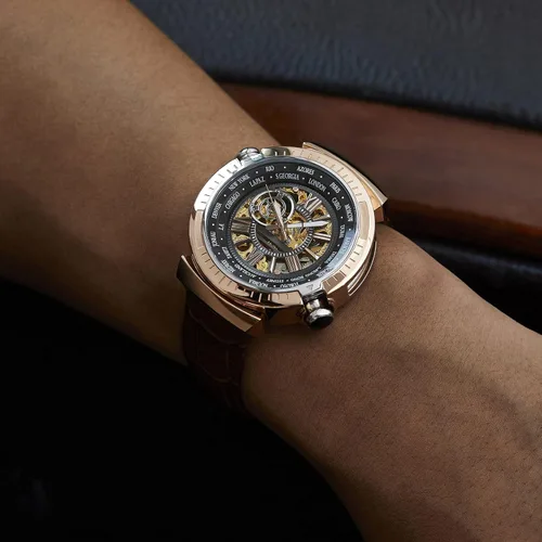 Vista 3 de SALUT MONDE Men's Wrist Watches Hand Assembled Mechanical Man Watch Italian Leather Straps Waterproof