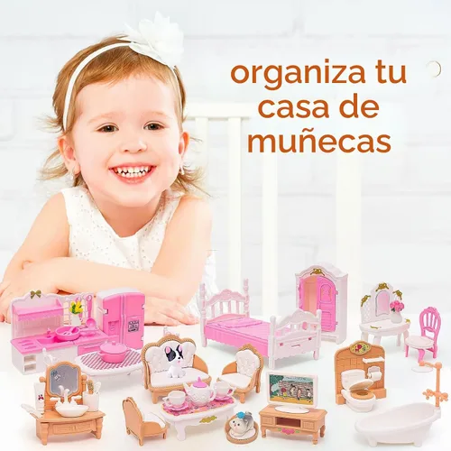 Vista 6 de HAPGFS Muebles Mini de Casa de Muñecas, Set de 45 Piezas de Muebles para Casa de Muñecas, Accesorios para Juego Simulado, Dormitorio, Sala de Estar