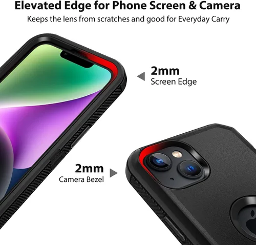 Vista 5 de Jiunai Funda para iPhone 14 Plus a Prueba de Golpes Antipolvo Protección de Servicio Pesado Protectora Antiarañazos de Doble Capa Resistente Rugosa