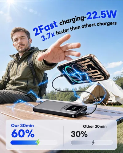 Vista 2 de Cargador portátil 10000mAh 22.5W Banco de carga rápida del Negro