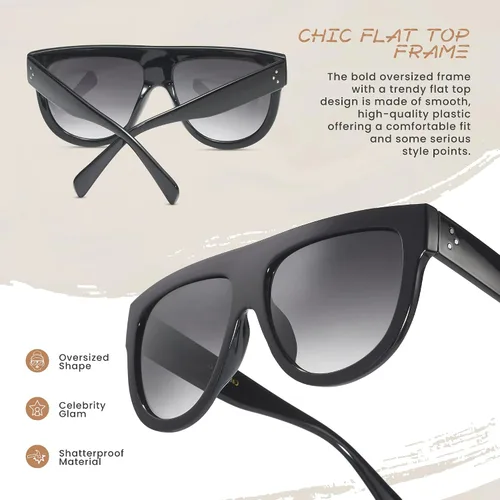 Vista 4 de Gafas de sol de gran tamaño con parte superior plana para mujer, diseño cuadrado grande, retro, gafas de sol