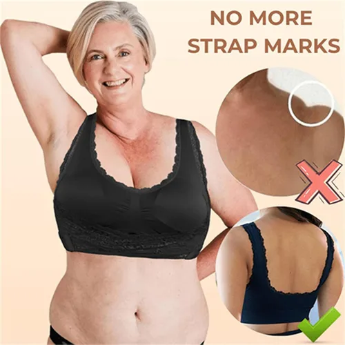 Vista 3 de Zuqox - Brasier de encaje con hebilla lateral cruzada frontal para mujeres mayores con almohadilla extraíble