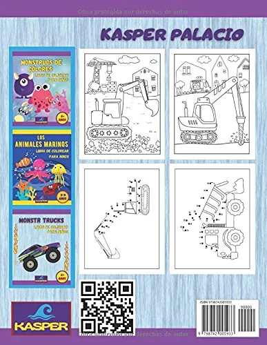 Vista 2 de Vehículos de construcción Libro de Colorear y Une Los Puntos para Ninos 4+ anos. Cuaderno infantil. Maquinaria de construcción. Grandes Vehículos.