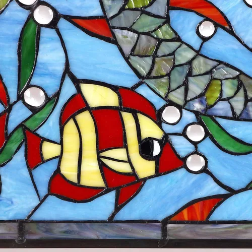 Vista 5 de Bieye W10039 - Panel de ventana de cristal estilo Tiffany con diseño de sirena con pez, forma rectangular, 19 pulgadas de ancho x 27 pulgadas de alto