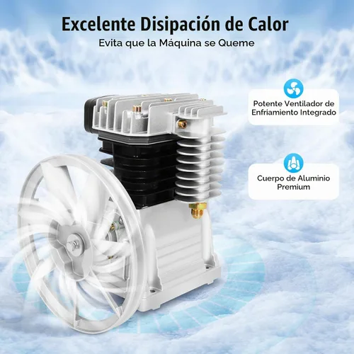 Vista 3 de Cabezal de bomba de compresor de aire, cabezal de compresor de aire de 3 HP con 2 cilindros, compresor de aire lubricado con aceite con polea