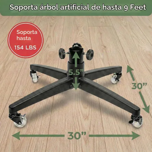 Vista 3 de Soporte rodante para árbol de Navidad para árboles artificiales de hasta 9 pies, base de soporte para árbol de Navidad resistente con ruedas y base