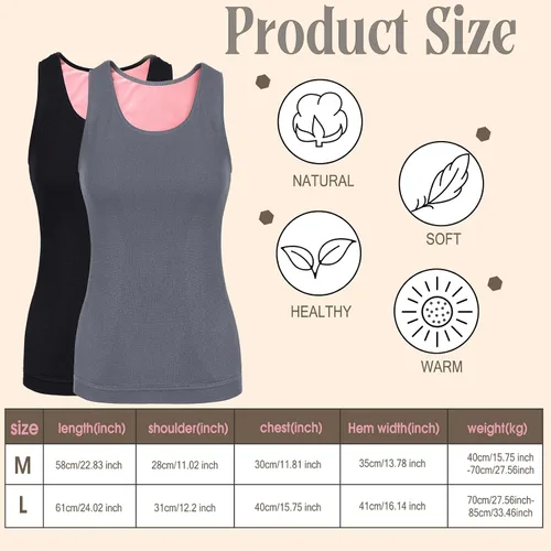 Vista 3 de Neer Ropa interior con forro polar para mujer, camiseta sin mangas cálida de algodón, ropa interior térmica para mujer, camisola sin mangas, capa