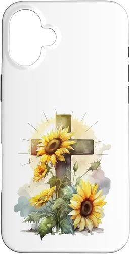 Vista 23 de Faith Christian Cross Watercolor Sunflower Flowers Case for iPhone 17