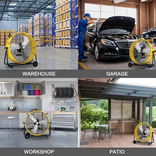 Vista 8 de ACHAZEL Ventilador de tambor de alta velocidad de 24 pulgadas, 3 velocidades 8100 CFM, ventilador industrial resistente para almacén, garaje