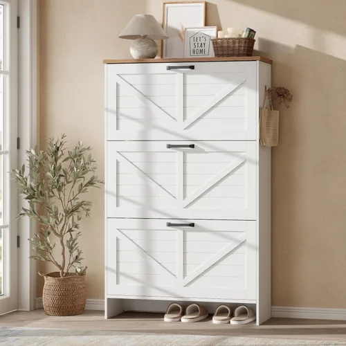 Vista 11 de Nicetree Arch-Chic - Armario de zapatos para entrada, moderno gabinete de almacenamiento de zapatos de mediados de siglo con estriado y estrecho