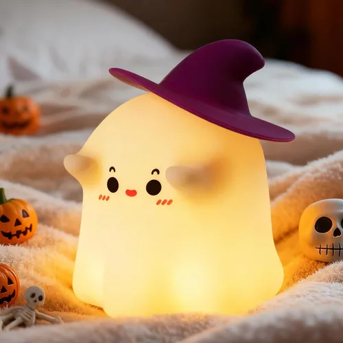 Vista 9 de Luz nocturna fantasma, luz nocturna de Halloween con temporizador, lámpara táctil suave y exprimible, lámpara recargable y regulable