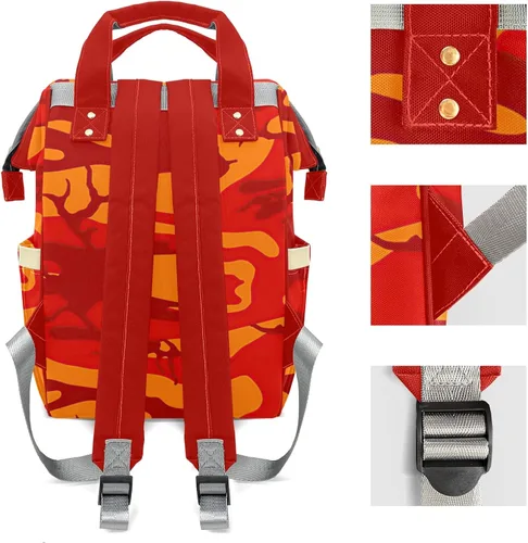 Vista 3 de Mochila de pañales de camuflaje rojo con nombre, bolsa multifunción de gran capacidad para mamá, papá, unisex, niño y niña, Diseño 1, Mochilas