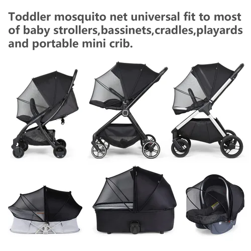 Vista 5 de Beberoad Love Cubierta de parasol para cochecito y mosquitera (negro) Cremallera de 2 vías, fácil instalación, fácil de almacenar