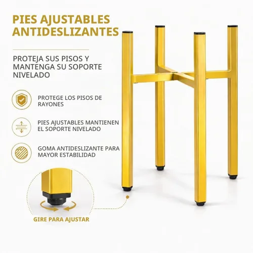 Vista 5 de Soporte de metal dorado ajustable para interiores, se adapta a macetas de 8 a 14 pulgadas, resistente
