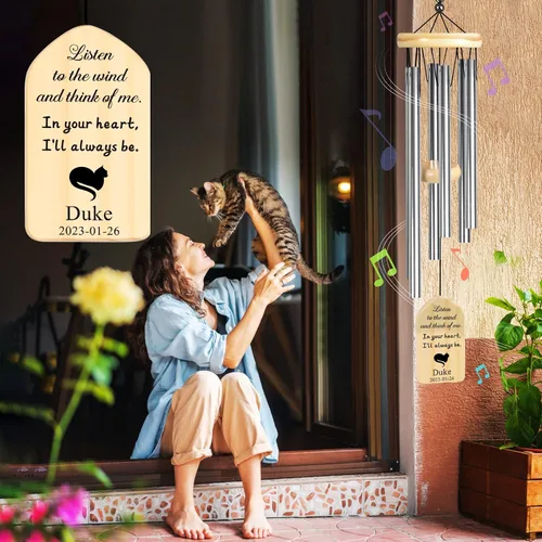 Vista 4 de Jocidea - Campanillas de viento personalizadas para gatos en memoria de gato, regalo por pérdida de gato, regalo de condolencia de mascota, regalo